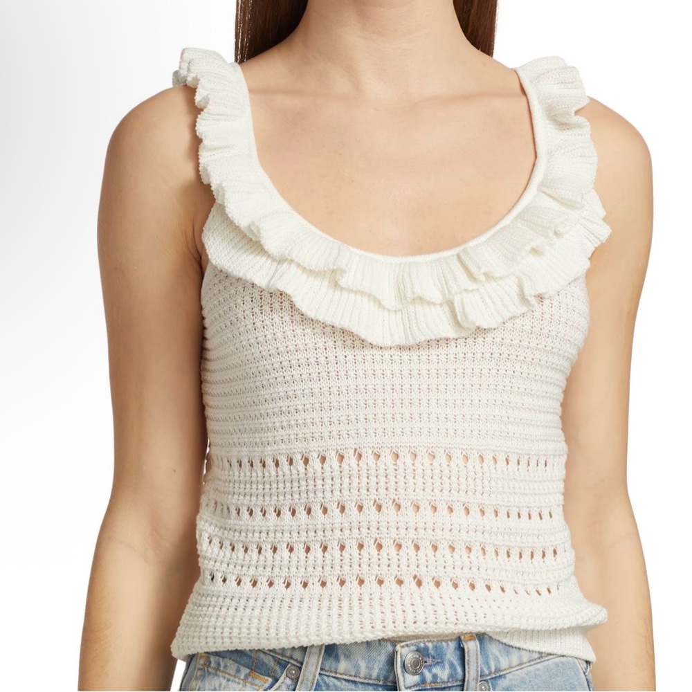 7 For All Mankind Off White Crotchet Ruffle Tank Top, Size Small